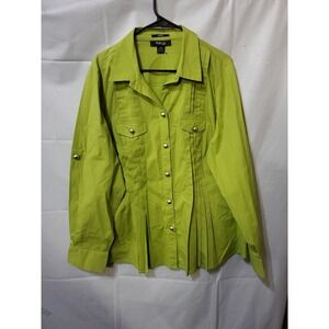 Style & Co Women's Shirt Green 20W   Long Sleeve Button Down Stretch Cotton